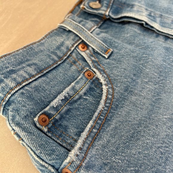 Levi's 501 Blue Jean Shorts with Frayed Hem - Picture 2 of 16